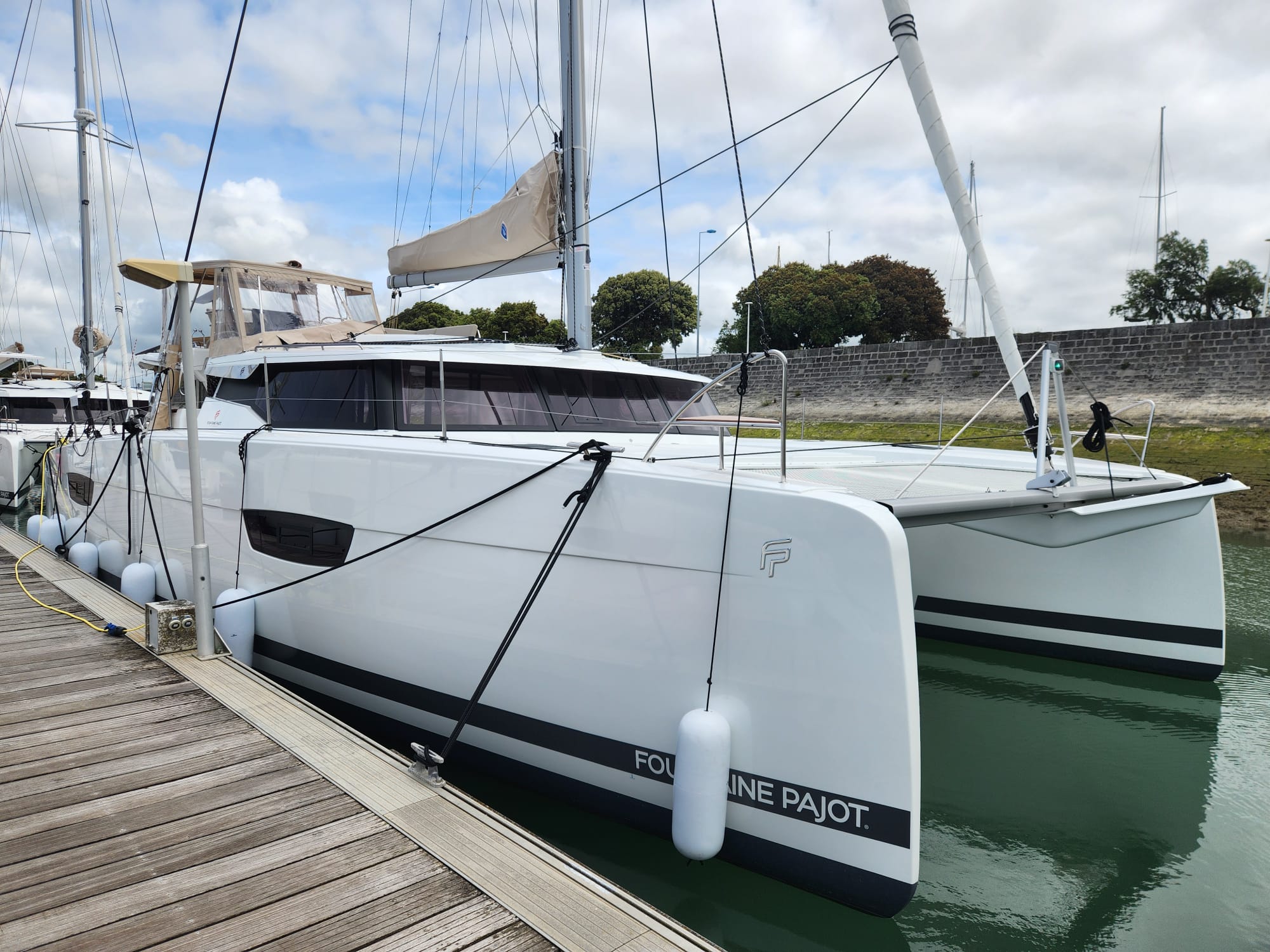 Fontaine Pajot Tanna 47 on the dock for a yacht delivery by yacht delivery solutions
