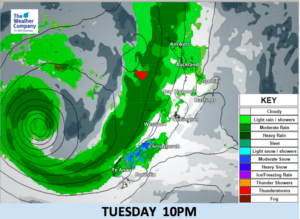 Pressure gradient easing behind a Tasman Sea low