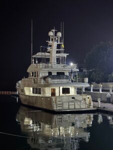 Motor yacht on the dock in NZ after the delivery at night