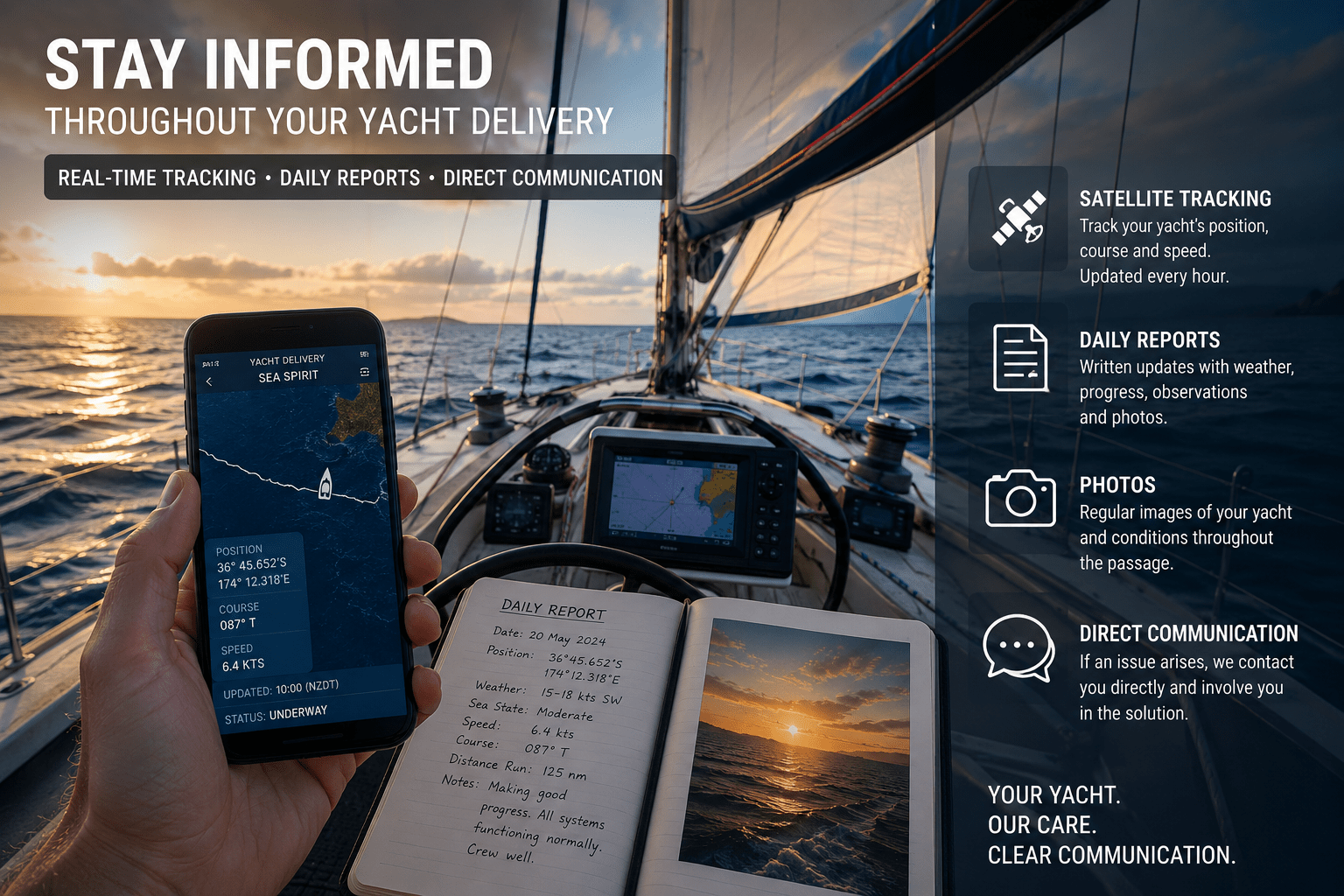 image showing communication during a yacht delivery